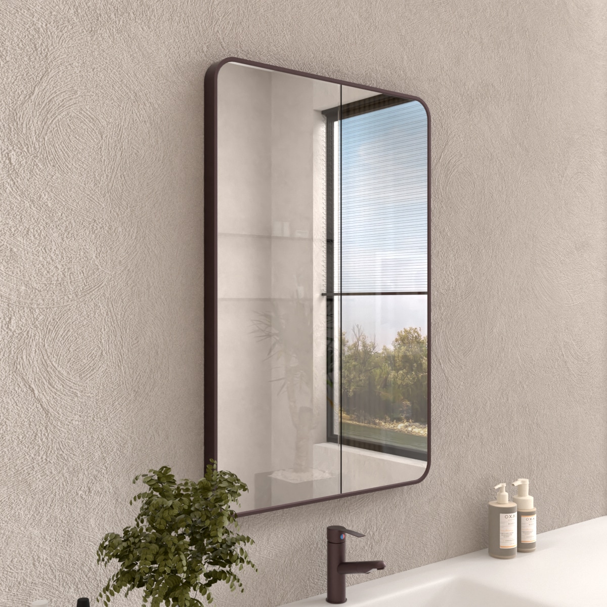 24x36 In. Aluminum Framed Rounded Rectangle Bathroom Wall Mirror, Oil Rubbed Bronze Bathroom Vanity Mirror Farmhouse, Anti-Rust, Tempered Glass Mirrors, Hangs Horizontally Or Vertically_voghion.com